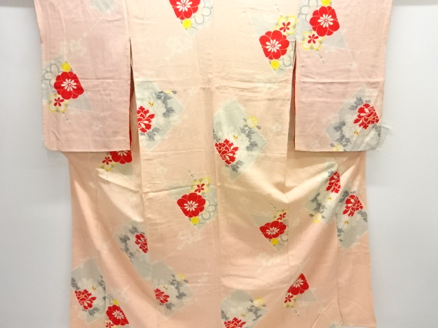 JAPANESE KIMONO / ANTIQUE MON KINSHA FLOWER PATTERN KIMONO